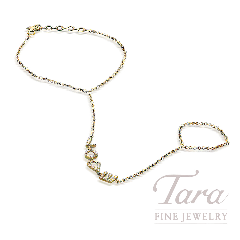18K Yellow Gold Diamond Love Hand Bracelet .11TDW, 2.1G