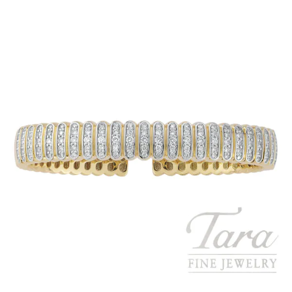 18 Yellow White Gold Diamond Bangle Bracelet, 1.50TDW