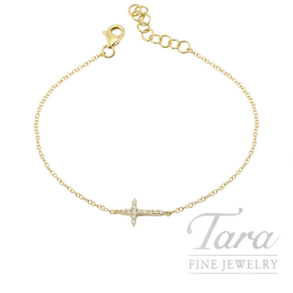 18K Yellow Gold Diamond Cross Bracelet 0.08TDW, 1.40G