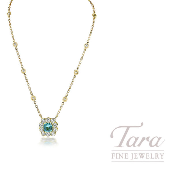 18K Yellow Gold Diamond Apatite Pendant Necklace 1.02TDW, 0.72TGW