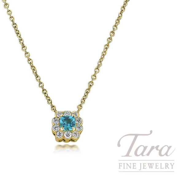 18K Yellow Gold Diamond Apatite Pendant Necklace .32TDW, 0.24TGW