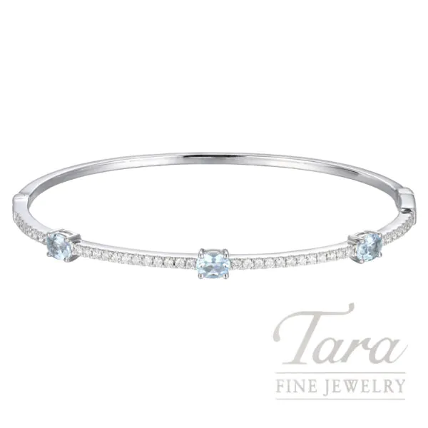 18K White Gold Diamond Aquamarine Bangle .51TDW, .84TGW