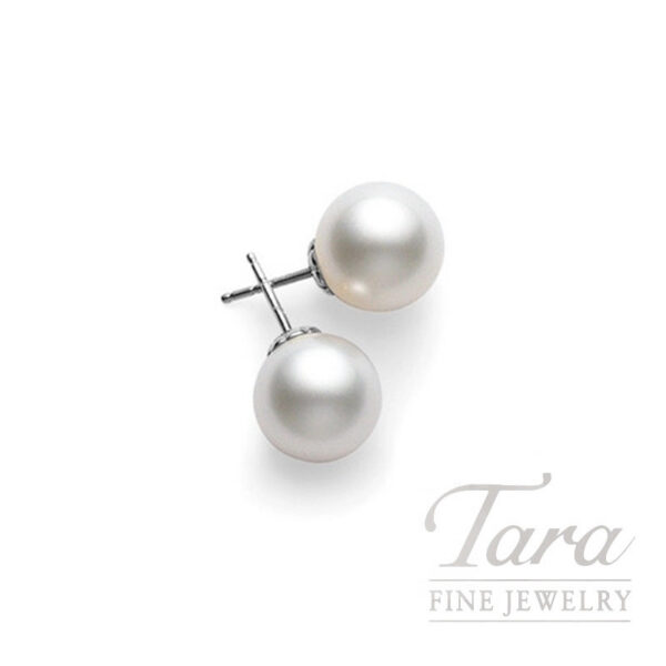 Mikimoto 18K White Gold Pearl Stud Earrings, 9MM, A+ Pearls