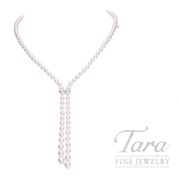 Mikimoto 18K White Gold Akoya Pearl and Diamond Lariat Necklace, 8.5 X 5.5MM, 0.25TDW