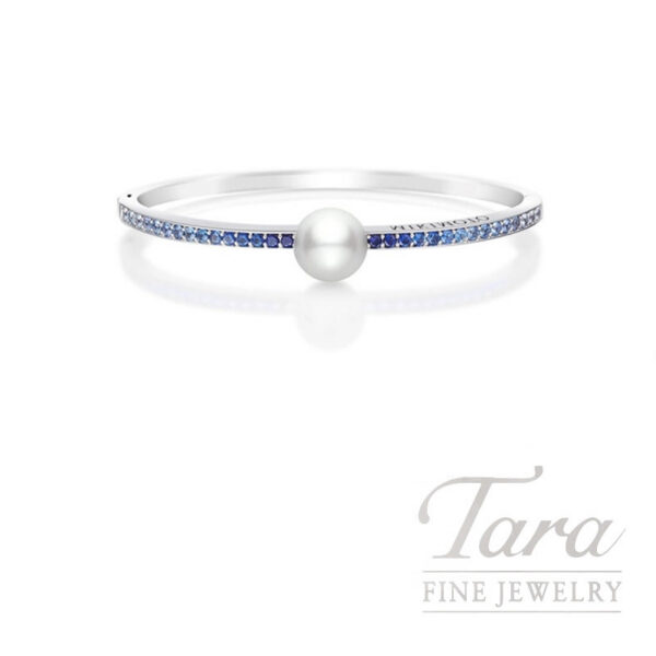 Mikimoto 18K White Gold A+ Pearl Blue Sapphire Bracelet, 1.06TGW