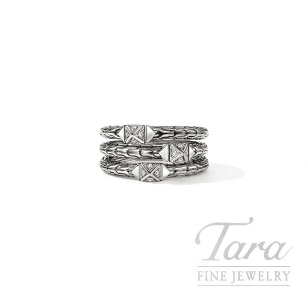 John Hardy Icon Stud Triple Row Ring, Sterling Silver, Diamonds