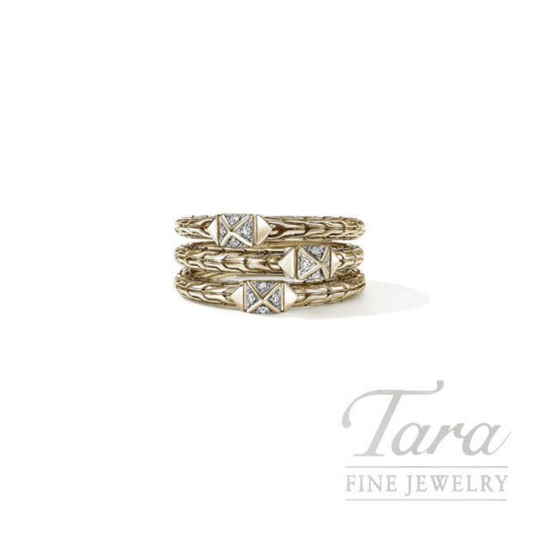 John Hardy Icon Stud Triple Row Ring, Gold, Diamonds