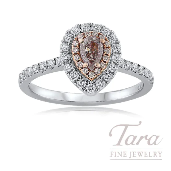 18K White and Rose Gold Pear Cut Pink Diamond Ring .75TDW