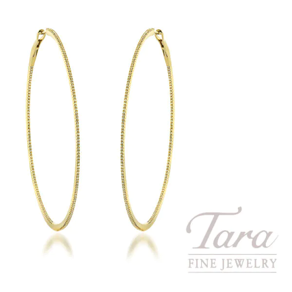 18K Yellow Gold 65MM Diamond Hoop Earrings, 0.89TDW