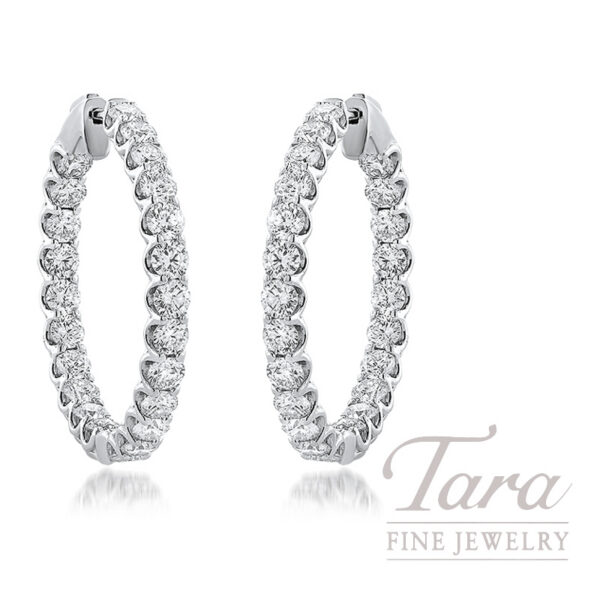 14K White Gold Diamond Eternity Hoop Earrings, 5.00TDW