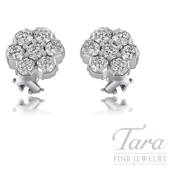 18K White Gold Diamond Cluster Earrings 3.30TDW