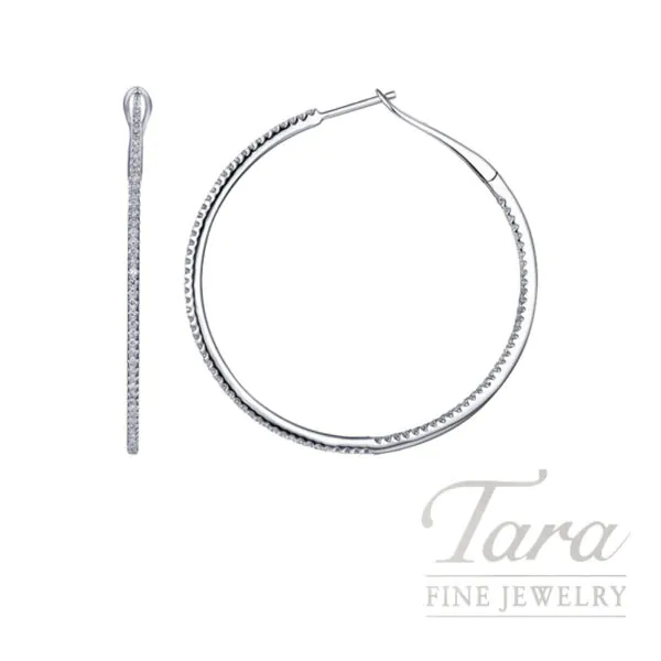 14K White Gold Diamond Hoop Earrings 40MM, 0.56TDW