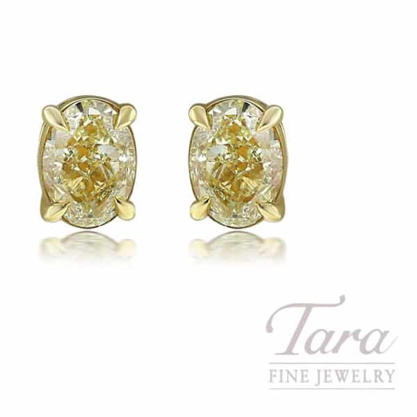 18K Yellow Gold Oval Yellow Diamond Earrings 3.03TDW