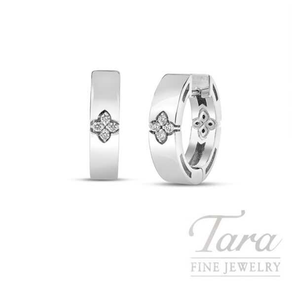 Roberto Coin Love in Verona 18K White Gold Diamond Enamel Huggie Earrings 0.03TDW, 4.3G