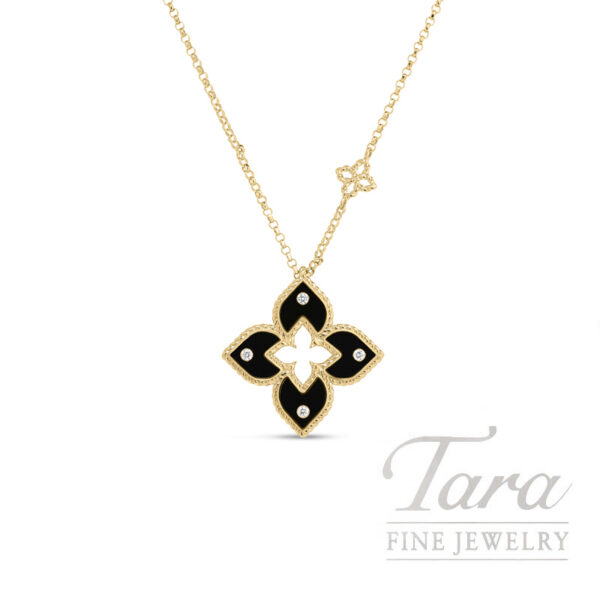 Roberto Coin 18K Yellow Gold Diamond Black Enamel Venetian Princess Necklace 0.02TDW, 5.1G