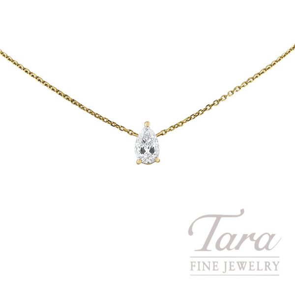 18K Yellow Gold Pear Shape Diamond Pendant, 0.12CT