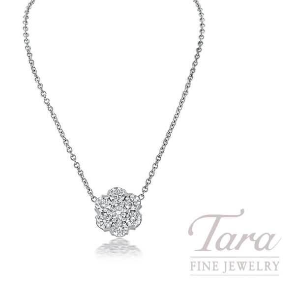 18K White Gold Diamond Cluster Necklace 1.70TDW