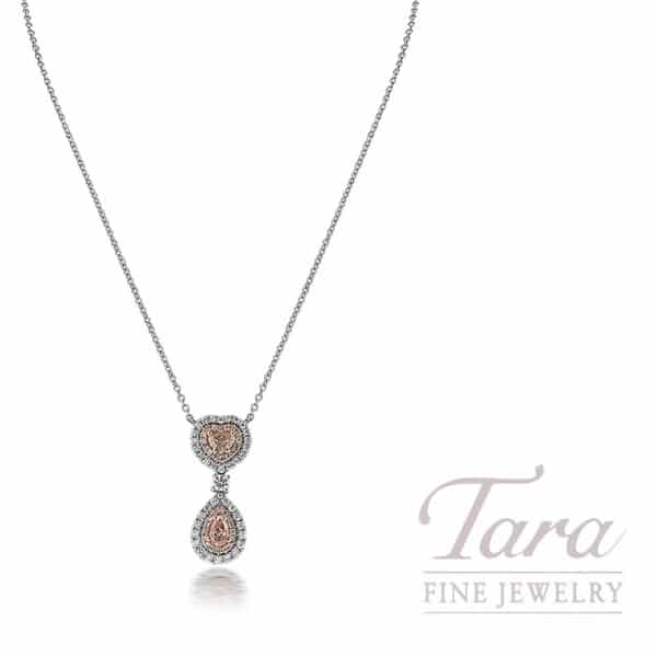 18K White Gold Heart and Pear Shape Pink Diamond Double Halo Necklace 1.38TDW
