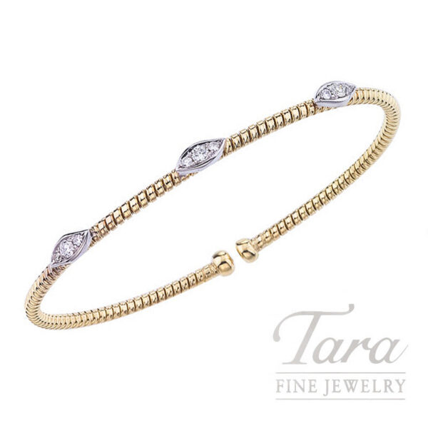 18K Yellow and White Gold Diamond Station Bangle, 0.25TDW
