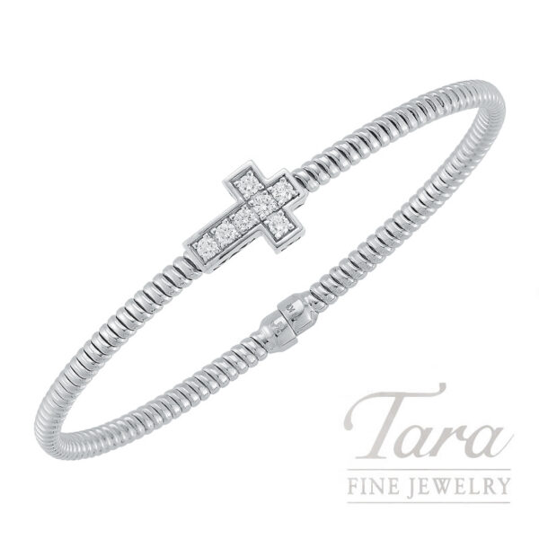 18K White Gold Diamond Cross Bracelet .30TDW
