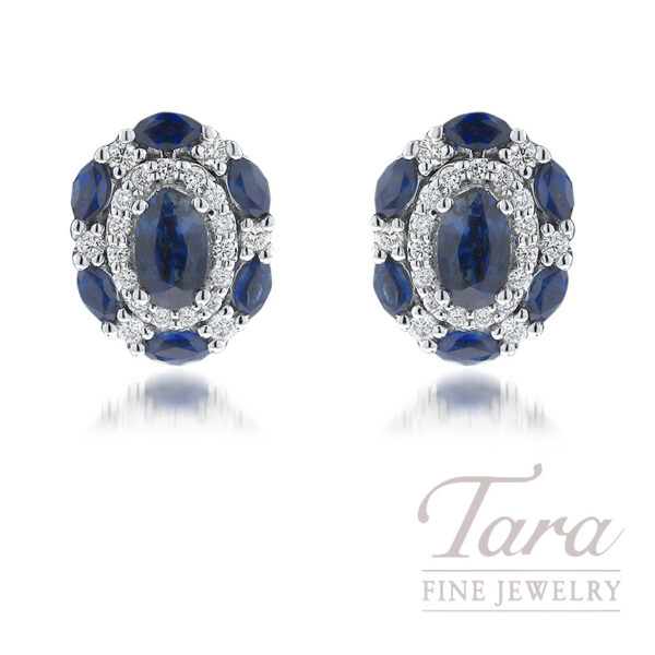 14K White Gold Blue Sapphire and Diamond Earrings, 0.20TDW