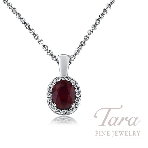 18K White Gold Ruby Diamond Pendant 2.03TGW, 0.24TDW