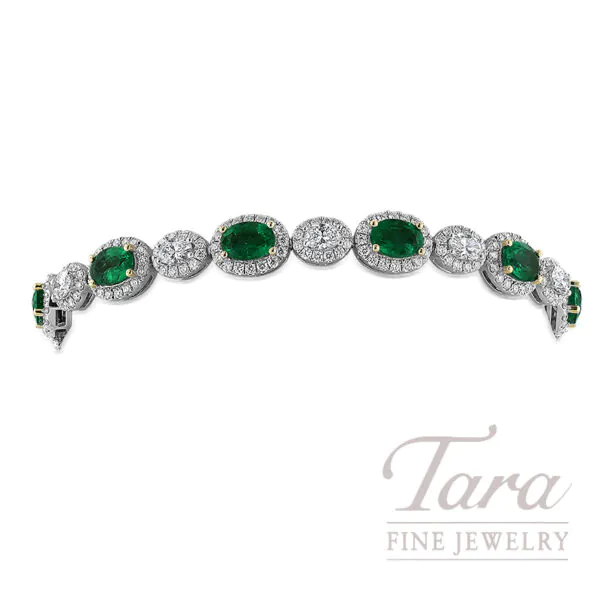 18K White Gold Emerald Diamond Bracelet 4.83TDW, 7.42TGW