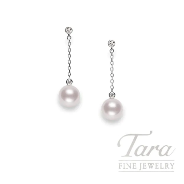 Mikimoto 18K White Gold Pearl and Diamond Drop Earrings