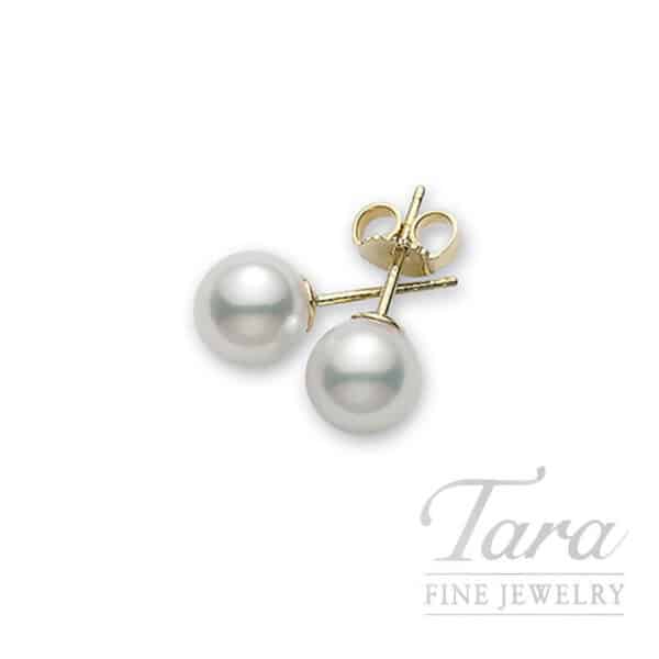 Mikimoto 18K Yellow Gold Pearl Stud Earrings, 7.0-7.5 MM, AAA Pearls