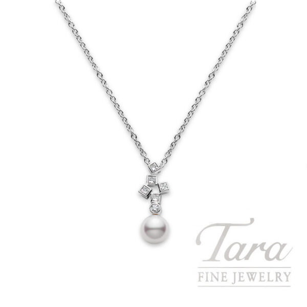 Mikimoto 18K White Gold Akoya Pearl and Diamond Necklace, 8MM A+ Pearl, 0.35TDW