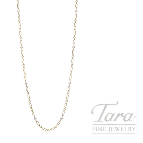 Mikimoto 32.5" 18K Yellow Gold Link & Akoya Pearl Necklace