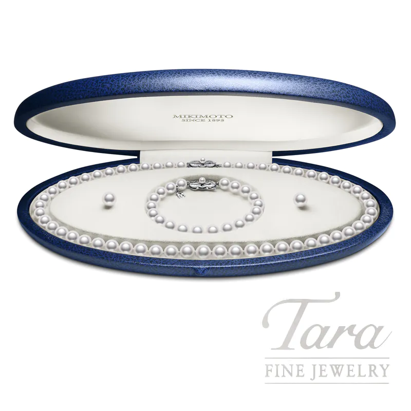 Mikimoto Akoya Pearl Necklace, Bracelet and Earrings Set