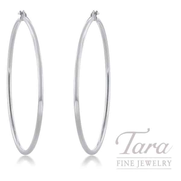 14K White Gold Hoop Earrings, 60MM, 5.8G