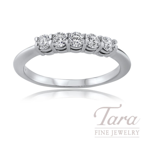 14K White Gold Five Round Diamond Band, 0.45 TDW