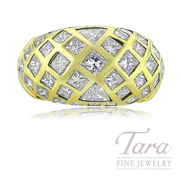 18K Yellow Gold Princess Cut and Trillion Diamond Dome Ring, 3.98 TDW