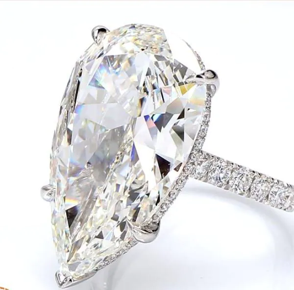 16.36 Carat Pear Cut Natural Diamond Ring