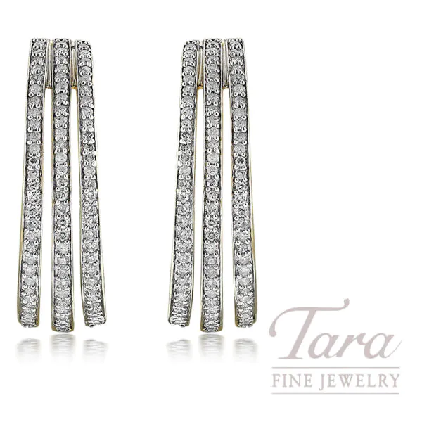 18K White Gold Triple Row Diamond Hoop Earrings .45TDW