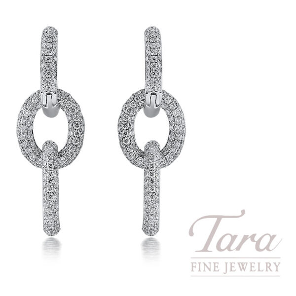 18K White Gold Interlocking Triple Link Diamond Drop Earrings 1.50TDW