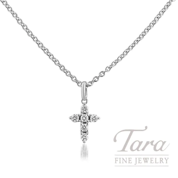 18K White Gold Diamond Cross Pendant, 0.14TDW.