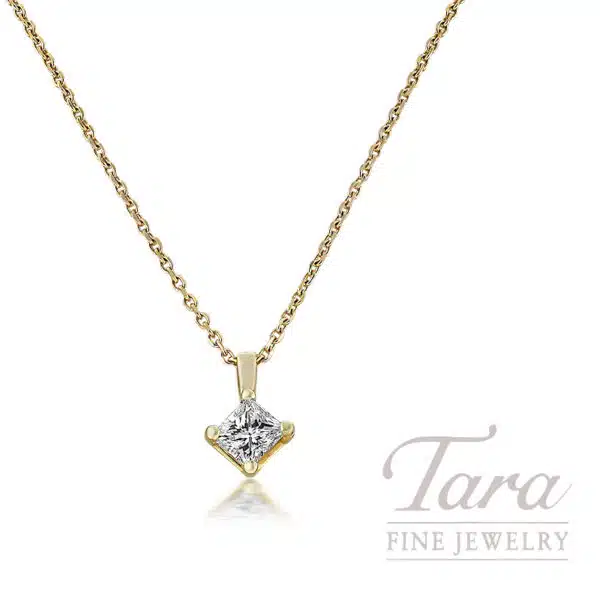14K Yellow Gold Princess Cut Diamond Solitaire Pendant 0.43CT