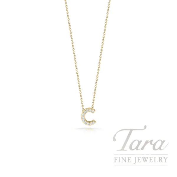 Roberto Coin Diamond 18K Yellow Gold Love Letter "C" Pendant Necklace .05TDW