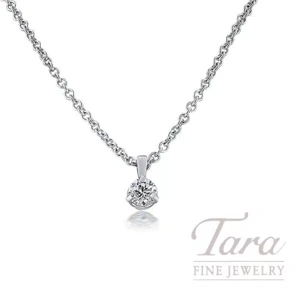 18K White Gold Round Diamond Solitaire Pendant, 0.24CT