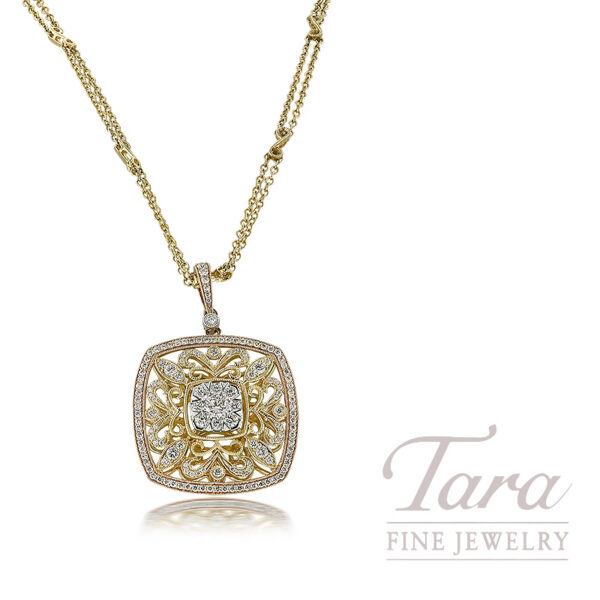 18K Yellow Gold Diamond Filigree Pendant Necklace 1.60TDW