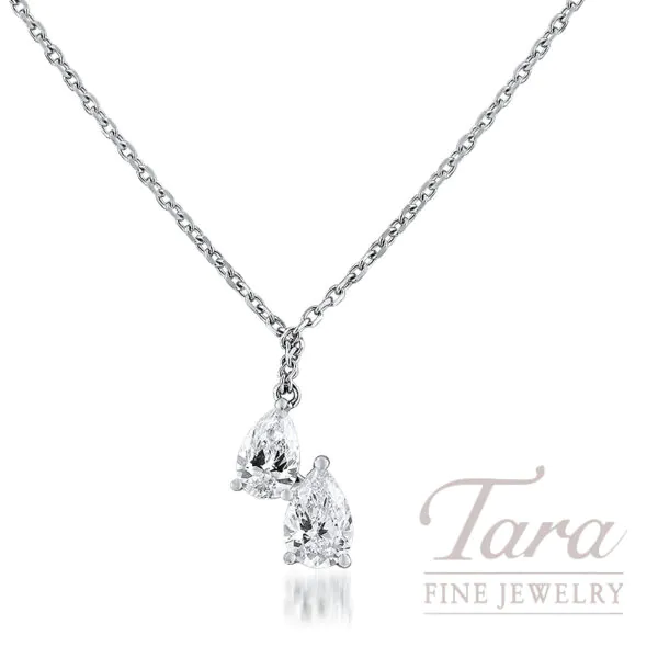 18K White Gold Pear Shape Double Diamond Pendant, 0.74TDW.