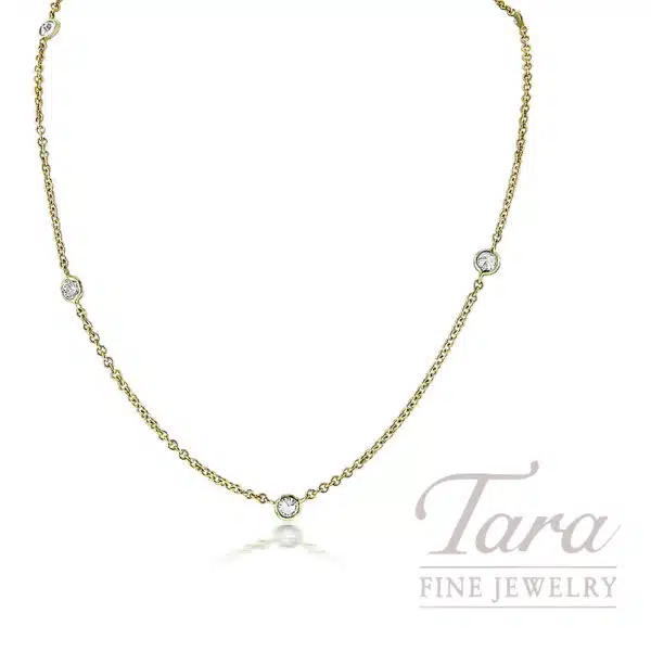 14K Yellow Gold Diamond Bezel Station Necklace, 0.30 TDW, 18"