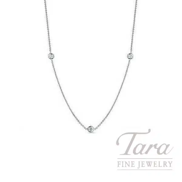 Roberto Coin 18K White Gold 3 Station Diamond Necklace, 0.15TDW