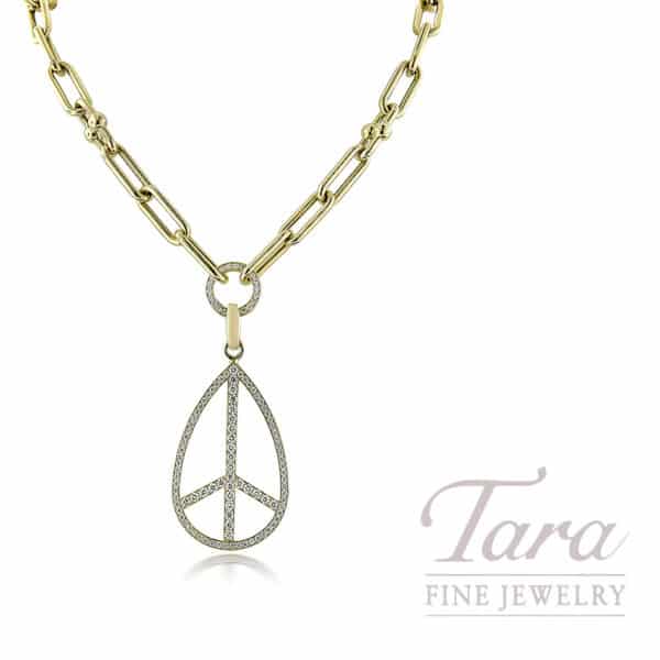 18K Yellow Gold Diamond Pear Pendant on Paperclip Chain, 1.34TDW