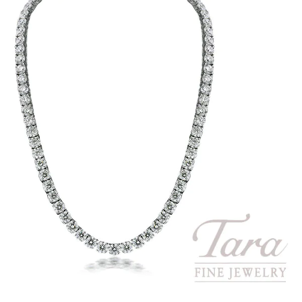 18K White Gold Diamond Tennis Necklace 94 Diamonds, 29.01TDW