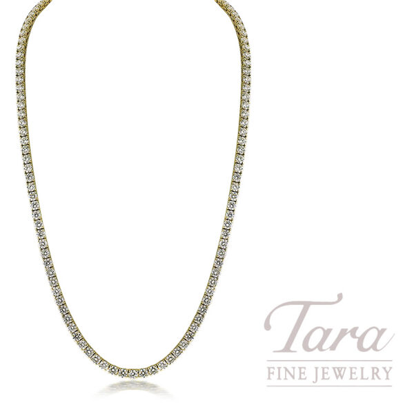 18K Yellow Gold Diamond Tennis Necklace 150 Diamonds, 8.69TDW