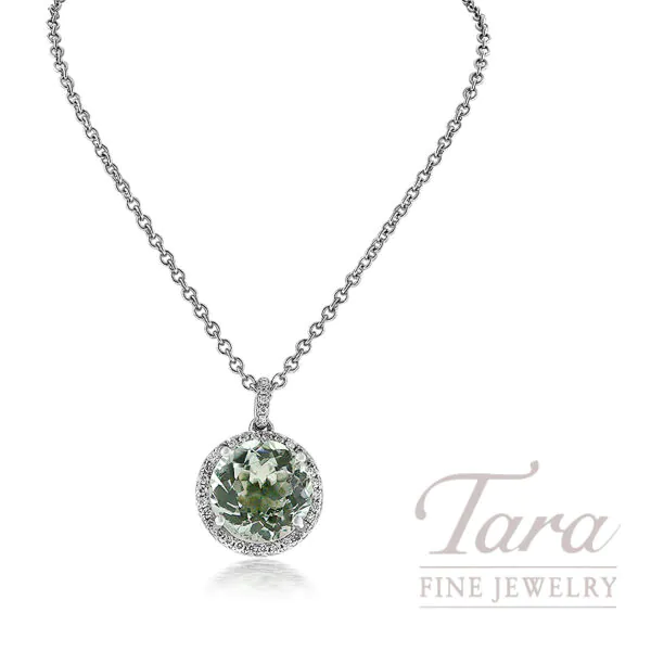 18K White Gold Aquamarine Pendant with Diamond Halo